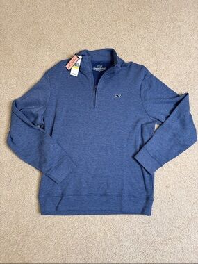 NWT Vineyard Vines Men's Heather Navy Quarter-Zip Pullover